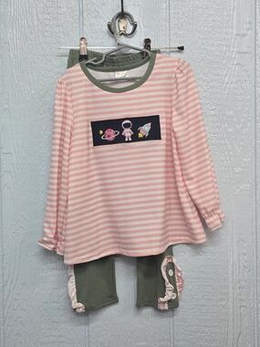 New Size 5 Kids Pink Striped Space Set - Olive Trim